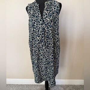 LOFT Black and Cream Floral Midi Dress